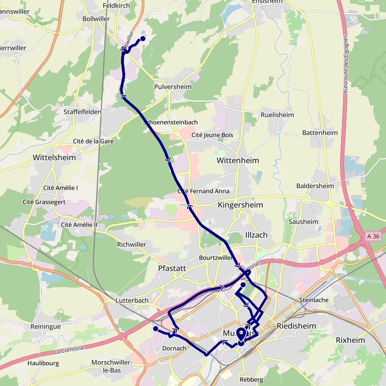 TravelMap itinerary: driving in France (Europe)